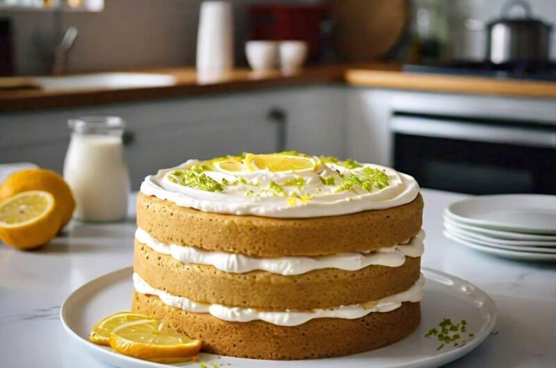 Layered lemon cake cream with cheese frosting