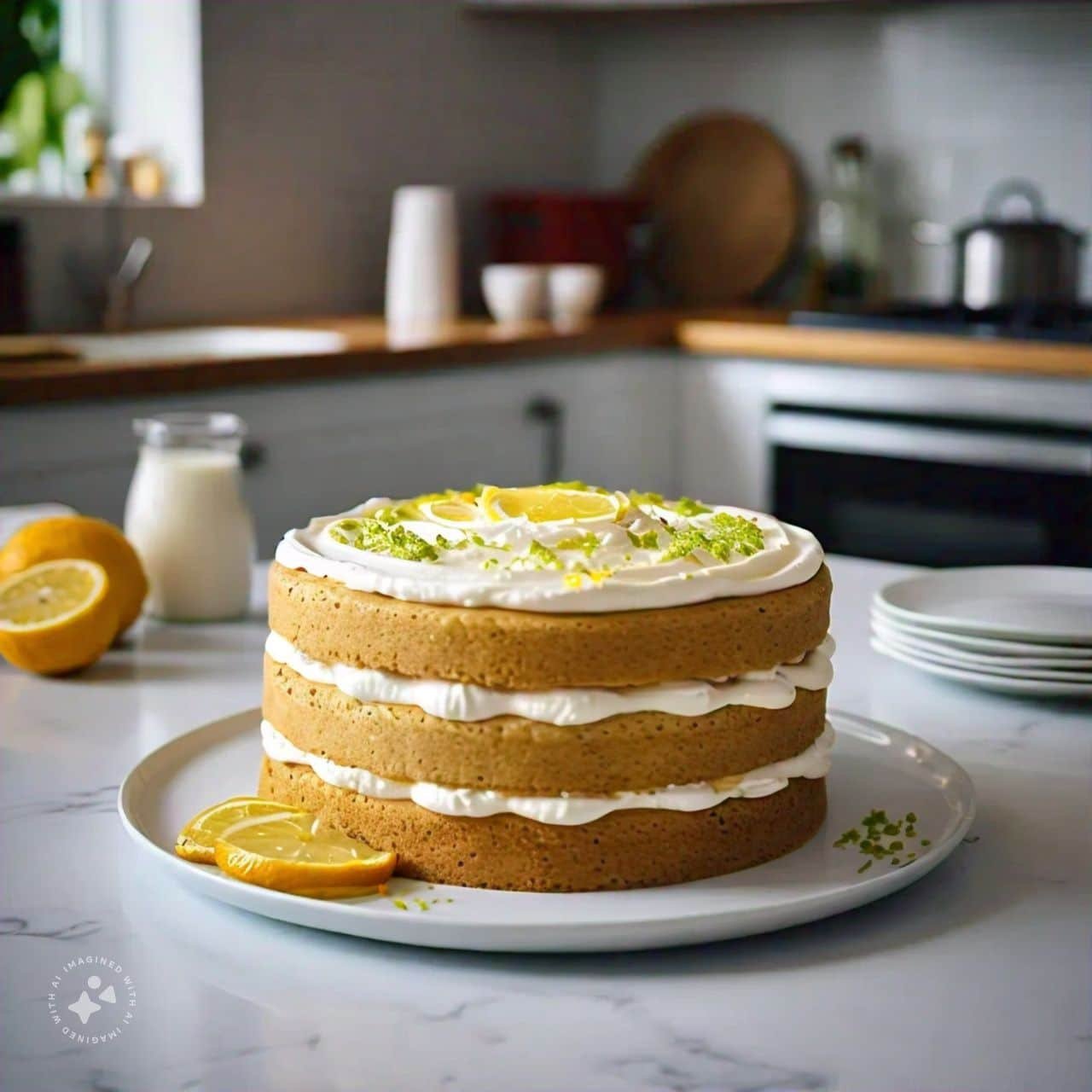 Layered lemon cake cream with cheese frosting