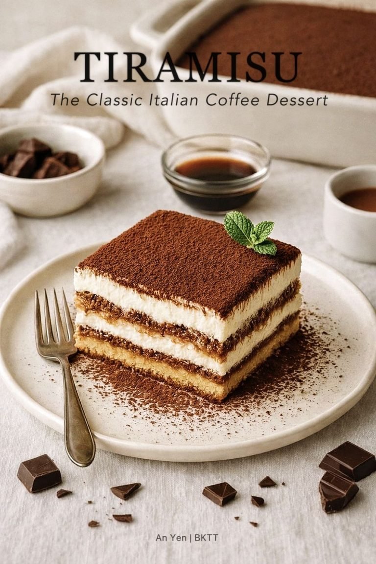 Best classic Italian tiramisu dusted with cocoa