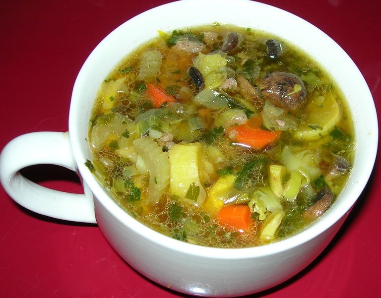Bowl of homemade chicken soup with carrot and celery